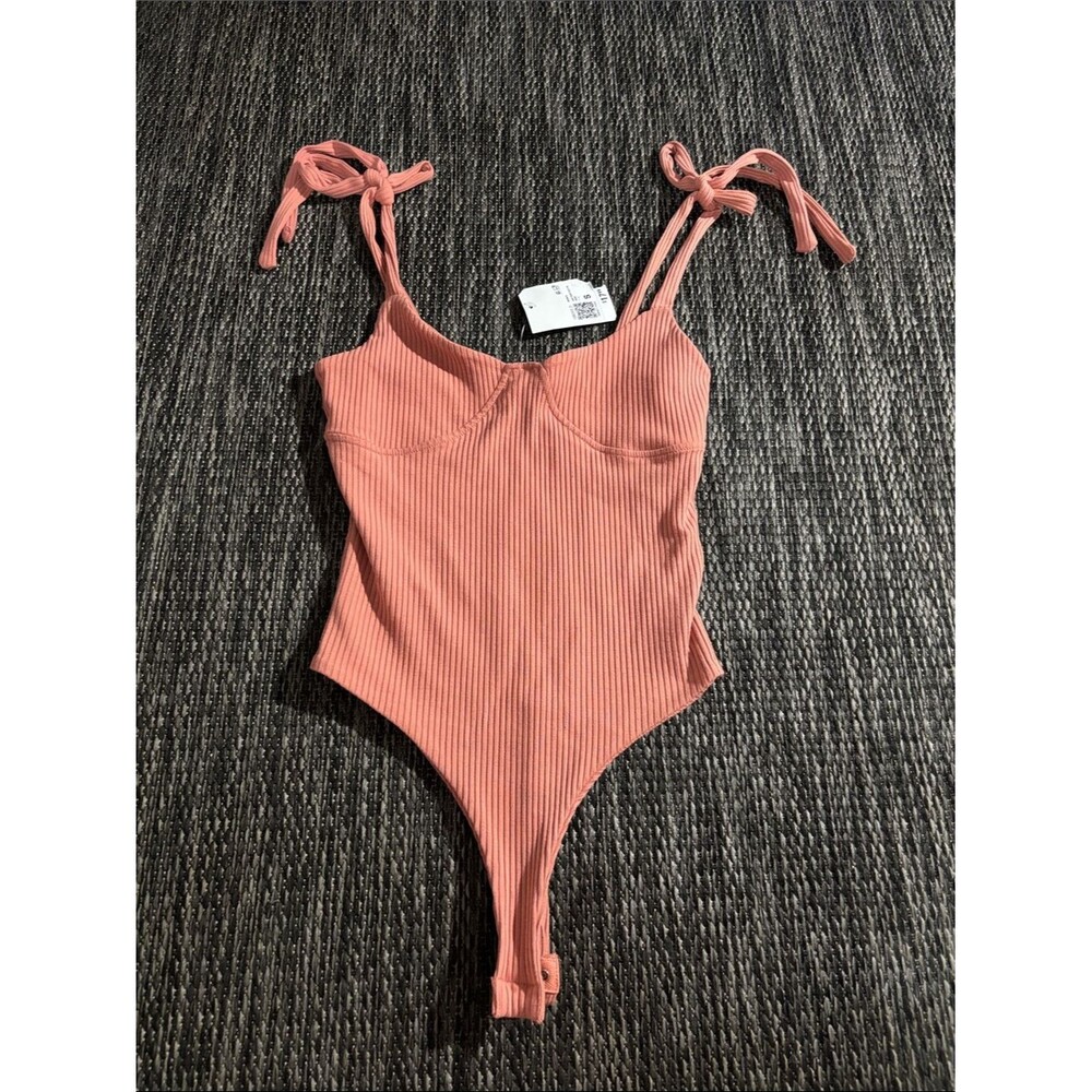 Forever 21 Knit Bodysuit Bow New Coral Pink Size Small NEW